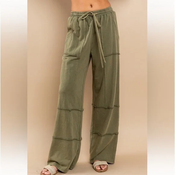 36 ✨RESTOCKED✨Mineral washed french terry fabric tiered wide leg pants - Picture 5 of 5